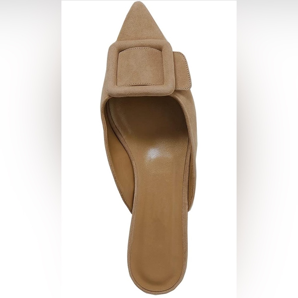 Buckle Flat Mules Pointed Toe Backless Mule Slides Suede - New